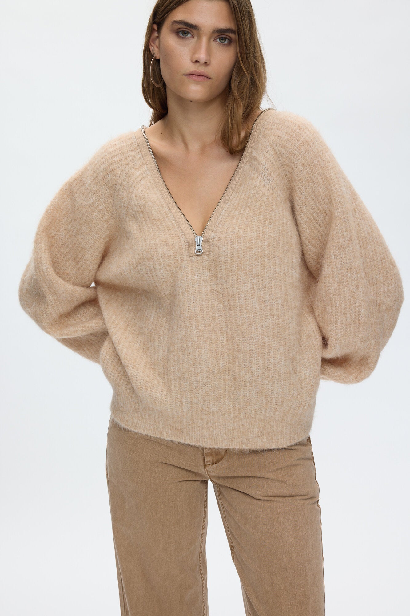 Superlight Zip Opening Maelle uldstriktrøje – Light Camel